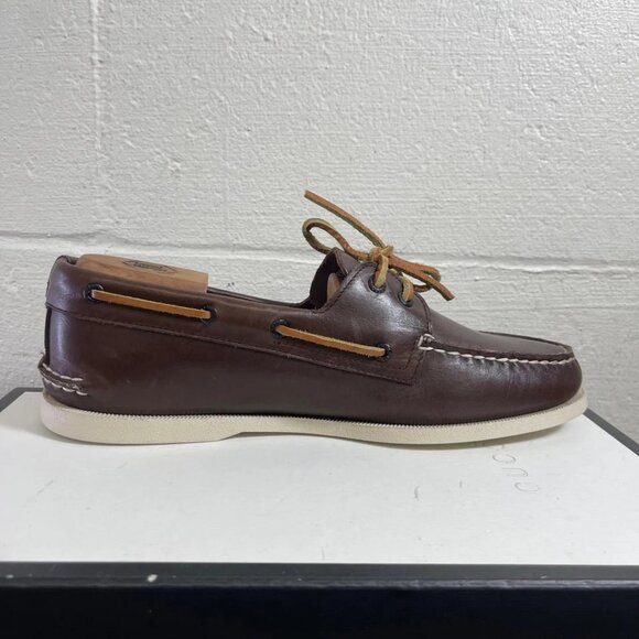 Sperry Top Sider 0195115 Boat Shoe Brown Leather 2 Eye Slip On Men's 11.5 Wide - Picture 2 of 10